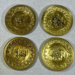 Set of 4 Vintage Brass Pressed Tin Wall Plates Made in England